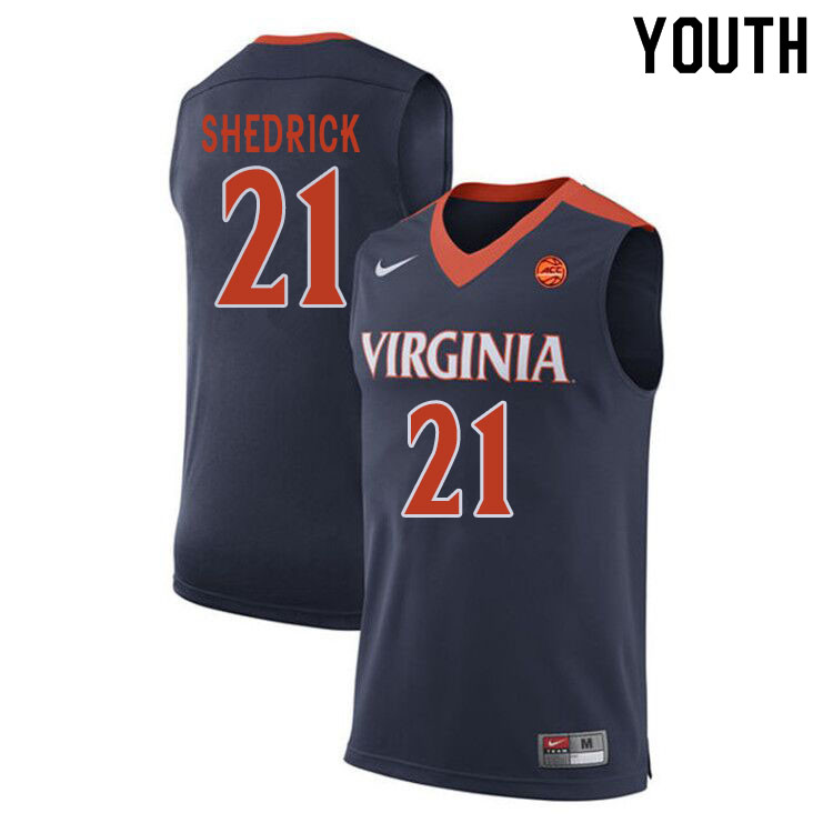 Youth #21 Kadin Shedrick Virginia Cavaliers College Basketball Jerseys Sale-Navy - Click Image to Close